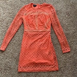Bebe Coral Lace Long Sleeve Dress Size Small